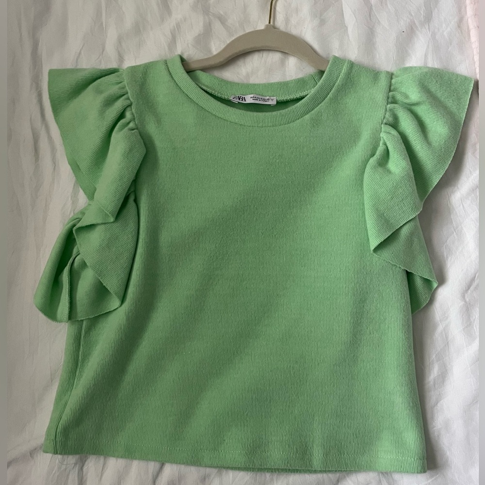 ZARA mint green tank with frilly sleeves